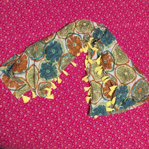 NWT Charming Charlie Scarf Orange Lime Citrus Splash Tassel Fringe Infinity Boho - Picture 3 of 6